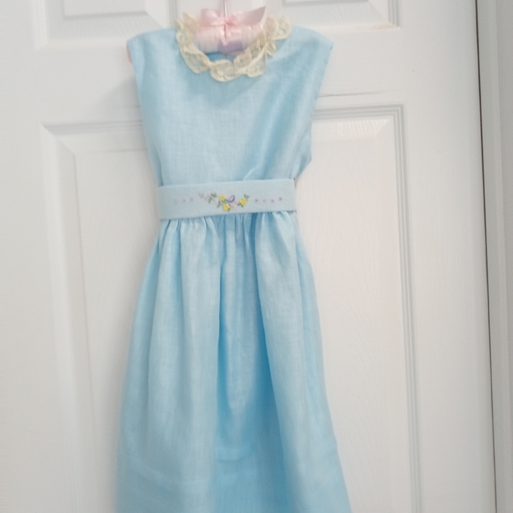 Blue Kids Dress with Lace Collar